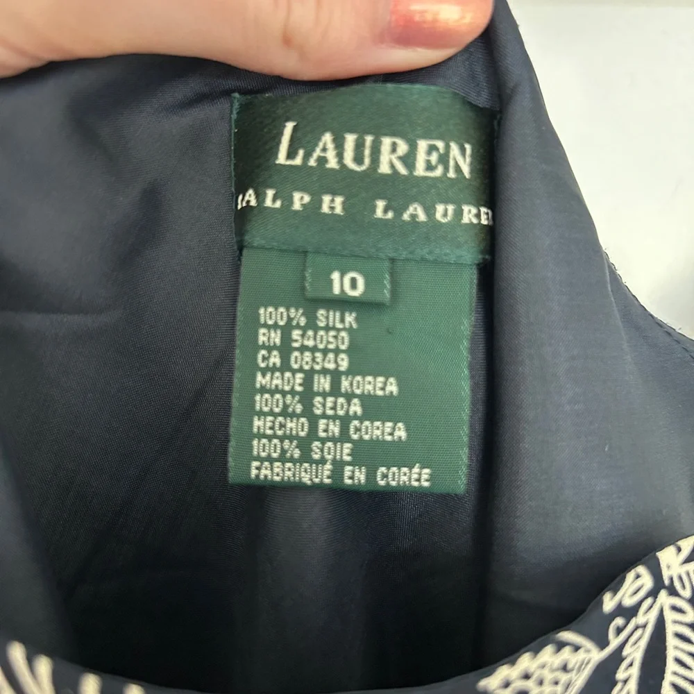 Lauren Ralph Lauren Navy Floral Paisley 100% Silk Midi Dress - Picture 3 of 5